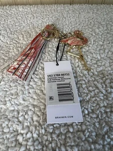 Neu mit Etikett Brahmin rosa Flamingo Kristall Leder Quaste Schlüsselanhänger Handtasche Anhänger - Bild 1 von 6