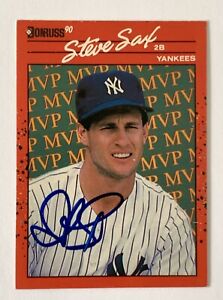 Steve Sax signed 1990 Donruss card mvp bc 22 ny Yankees baseball