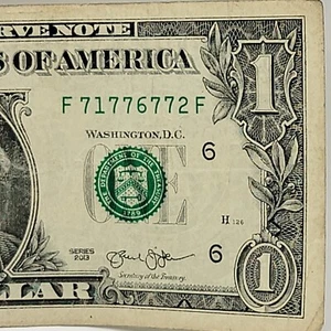 Five of a Kind 7s Fancy Serial Number One Dollar Bill F71776772F DC Two Pair 7s - Bild 1 von 8