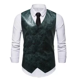 Dark Green Slim Fit Men's Sleeveless Waistcoat with Decorative Paisley Pattern - Picture 1 of 27