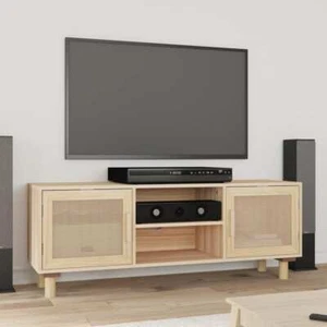 TV Cabinet Brown 105x30x40 Solid Wood Pine&Natural Rattan V6D0 - Picture 1 of 8