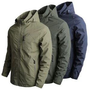 New Autumn Spring Men's Softshell Jacket Camping Hooded Windproof Jackets Coats - Picture 1 of 13