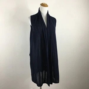 LAFAYETTE 148 New York sz Medium Drk Blue Slit Hem Sleeveless Knit Vest Cardigan - Picture 1 of 9