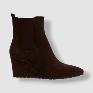 Anne Klein Women's Brown Microsuede Valore Pointed-Toe Wedge Booties Size 5 - Picture 1 of 6