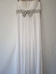 Imoda White Chiffon Ruched Beaded Sweetheart Strapless Wedding Dress Sz 12 - Picture 1 of 12