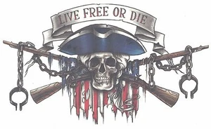 SKULL FLAG GUNS SUPER SIZE EXTRA LARGE 7.75" x 4 1/2" AWESOME Temporary Tattoo - Picture 1 of 1
