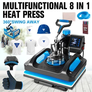 8IN1 Heat Press Machine 15"x15" Sublimation Transfer T-Shirt Mug Plate Hat Blue - Picture 1 of 15