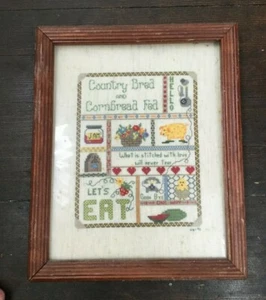 Country Bred and Cornbread Fed Completed Cross Stitch Sampler Vtg Framed 9x11 - Picture 1 of 6