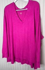 St John's Bay Womens TOP 4X Hot Pink V-Neck Generous Soft Comfort Light NEW - Picture 1 of 12