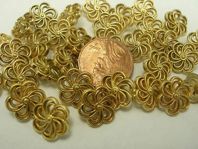 New lot of 10 Electroplated Plastic Gold Flower 1/2 inch (12mm) Buttons (#H) - Image 1 of 4