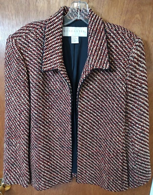 Doncaster Talla 10 Frente Abierto Negro Tostado Rojo 100% Seda Tweed Blazer Traje Chaqueta Foto 1 de 4