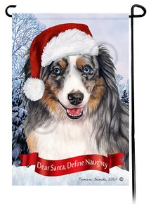 Dear Santa, Define Naughty Garden Flag - Blue Merle American Shepherd 005 - Picture 1 of 1