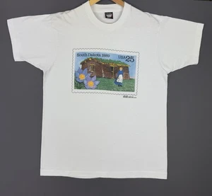 Camiseta XL rara verdadera vintage 1989 estampilla postal de Estados Unidos Dakota del Sur 1889 arte de Estados Unidos 25 centavos - Imagen 1 de 12