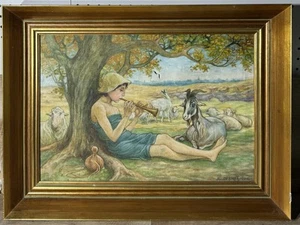 Antique Belgian R. De Smet Oil Painting On Canvas Framed Shepherd Boy Signed - Picture 1 of 19