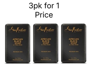 New Shea Moisture African Black Soap Bar Acne Prone & Troubled Skin 3 Pks - Picture 1 of 4