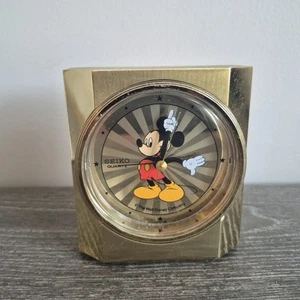 Seiko Quartz Mickey Mouse Desk Alarm Clock Brass Gold Tone Japan - Picture 1 of 5