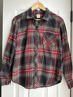 Camisa xadrez feminina Faded Glory vermelha amarela e verde grande - Imagem 1 de 4