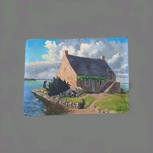 Peinture Ancienne Huile Paysage Marin Maison Bretonne Tableau Miniature Signé - Imagen 1 de 10