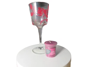 New Colony Wine Glass Shaped + Pink Leaf Candle Holder +Cherry Votive Candle - Picture 1 of 11