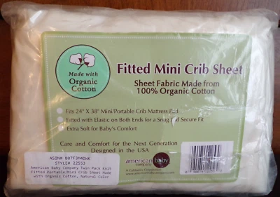 Mini sábanas ajustables para cuna American Baby Company 24" x 38" 100 % algodón orgánico NUEVAS Foto 1 de 4
