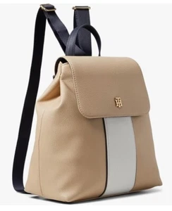 Chloe II-Light Stone/Basket Brown-Flap Backpack-SquareMonogram Jacquard - Picture 1 of 7