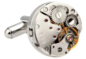 1 Paar Vintage Herren Manschettenknöpfe Uhrwerk Manschettenknöpfe Hochzeit Silber SteampunA:UK - Bild 1 von 8