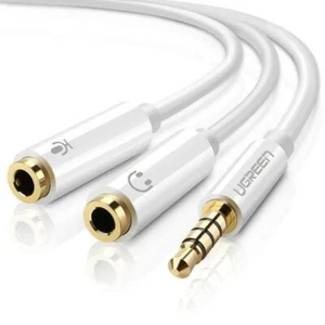 AUX Headphone Splitter Cable adaptor w/ Mic 3.5mm Audio HIGH QUALITY GOLD PLATED - Foto 1 di 6