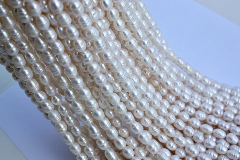 jiOV9  Zuchtperlen Strang Süßwasser Perlen Schmuck Halskette 7-8 mm Oval nm - Bild 1 von 1