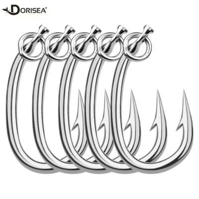 Juego de 10 anzuelos de pesca círculo de atún de acero inoxidable gran juego gancho de agua salada 8/0-16/0# Foto 1 de 4