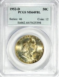 1952-D Franklin Half Dollar PCGS MS 64 FBL #GA5-98 - Picture 1 of 2