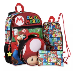 Super Mario 5 Piece Set Backpack Book Bag Lunch bag Officially Licensed 16" - Picture 1 of 7