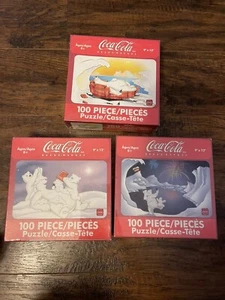 3 Puzzle Lot Coca-Cola Jigsaw Puzzles 100 Pieces Coca-Cola Polar Bear 9" x 12" - Picture 1 of 5
