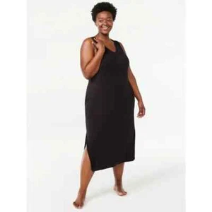 JOYSPUN SLEEVELESS V-NECK MIDI CHEMISE NIGHTGOWN BLACK MEDIUM 8-10 - Picture 1 of 8