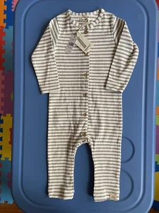 Babyface Organic Striped Unisex Romper Jumpsuit Size 9-12 Months Button Up Gray - Picture 1 of 2