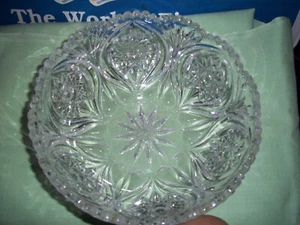 Rare Vintage Lead Crystal Sawtooth Bowl 8" Wide Heavy Hand Cut Star Pattern - Picture 1 of 5