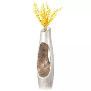 Modern Unique Design White Floor Flower Vase with Gold Interior, 43 inch - Picture 1 of 8