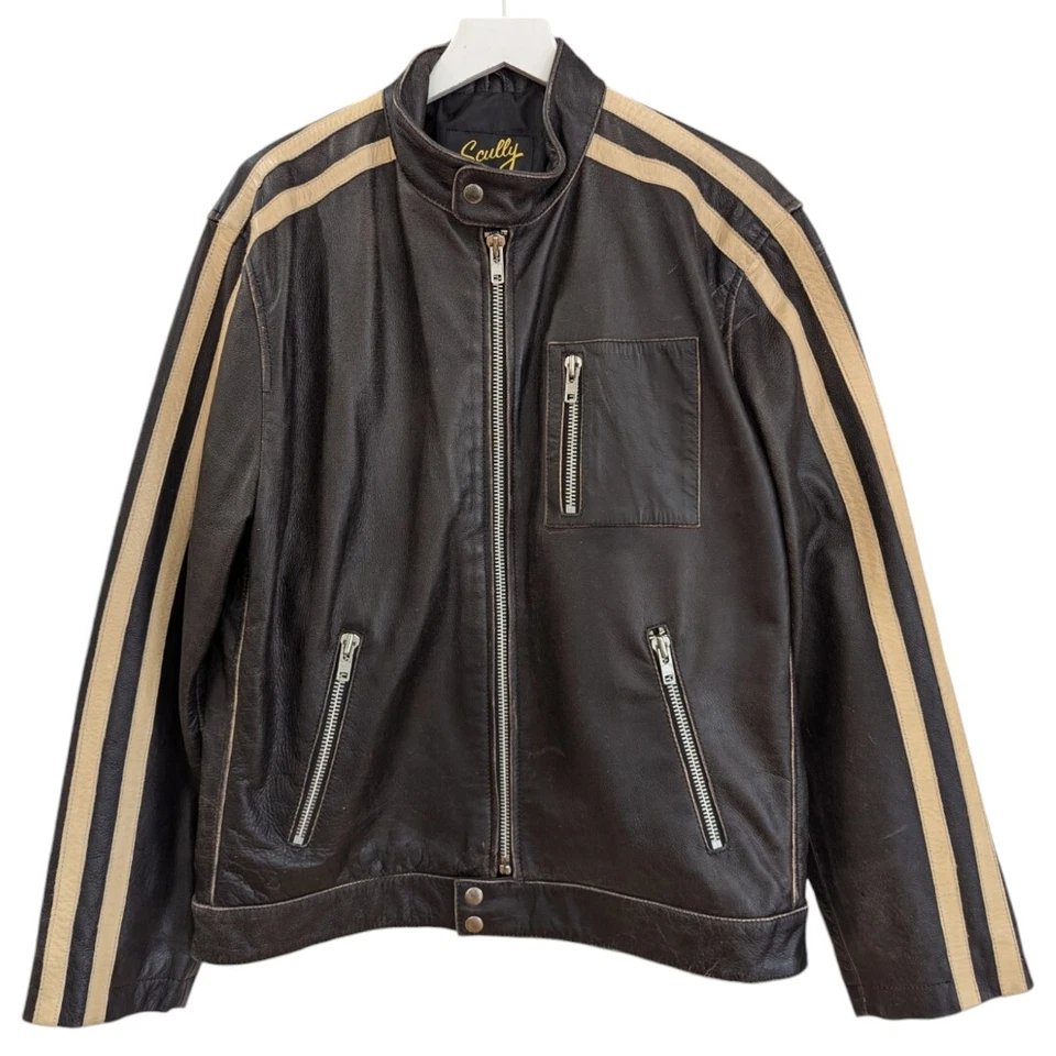 Chaqueta de Motociclista de Carreras Café Corredor Café Becerro Lijado Carbón Cuero Scully De Colección para Hombres Talla S Foto 1 de 4
