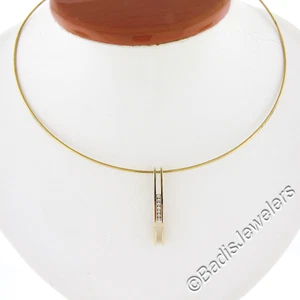Movado 18K Yellow Gold 0.10ctw Diamond Drop Slide Pendant Wire Collier Necklace - Picture 1 of 8
