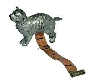 VICTORIAN VINTAGE METAL STANDING CAT FIGURINE SEWING MEASURE TAPE TAIL WINDS - Picture 1 of 7