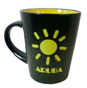 ARUBA MUG Yellow Black Coffee Cup Southern Carribean Island Souvenir Sun flaw* - Picture 1 of 6