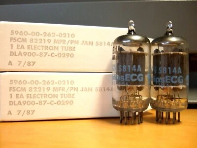 Nuevo en caja Philips JAN 5814A Par emparejado tubos preamplificador estuche fresco = 12AU7 ECC82 6189 Foto 1 de 2