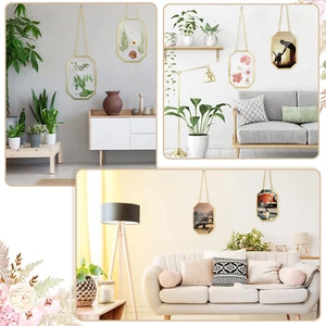 2 Pcs Glass Pressed Flower Frames Hanging Picture Clear Floating Octagon Geom... - Picture 1 of 7