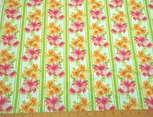 Quiltstoff von Halbwerft rosa gelb Blumen grün weiß Streifen Premium Baumwolle C - Bild 1 von 2