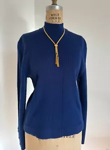 Vintage Yves Saint Laurent Blau Wolle Pullover Oberteil Gold YSL Logo Knöpfe - Bild 1 von 6