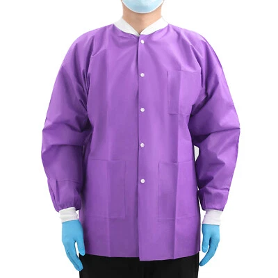JMU 10/50Pcs Medical Lab Jackets Coats SMS 40g w/ Knit Cuffs 3 Pockets S/M/L - Image 1 of 2