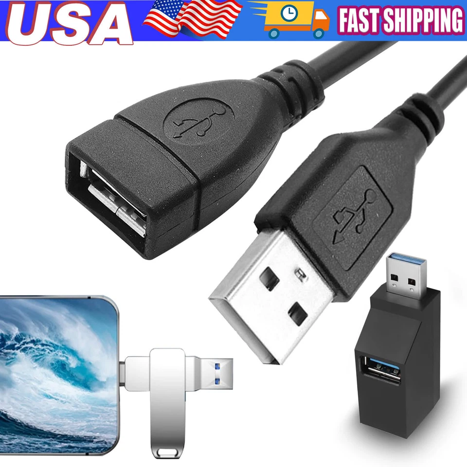 High-Speed USB to USB Extension Cable USB 2.0 Adapter Extender Cord Male/Female - Image 1 of 4