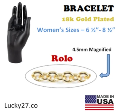 18k Gold Plated Stainless Steel Chain Women Bracelet - ROLO 6 1/2"- 8 1/2" - Image 1 of 4