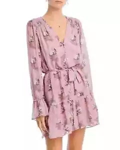 PAIGE Carmela Silk Dress Women's XS Sunrise Pink Floral V-Neck Button Closure - Picture 1 of 13