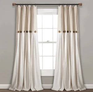 (2 paneles) Cortina de ventana con botones de lino decoración exuberante 40” x 108” mezcla de algodón - Imagen 1 de 11