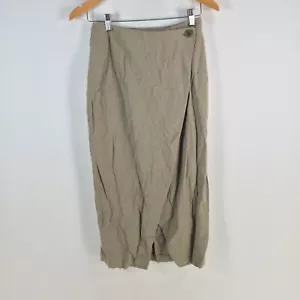 VINTAGE Country Road womens wrap skirt size 8 khaki green midi linen 081095 - Picture 1 of 9